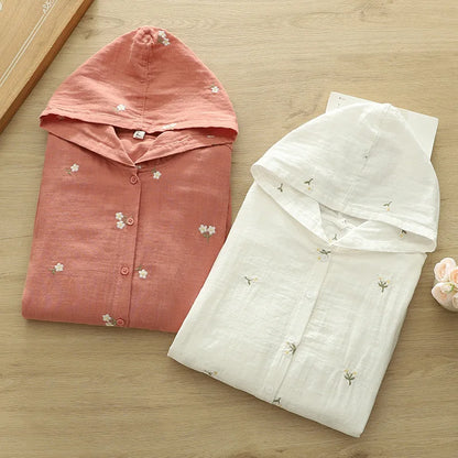 New Autumn women's clothing 100% cotton yarn rustic blue flower print shirts and blouses for women long sleeve shirts