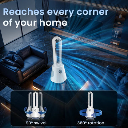2026 Ultra Quiet Bladeless Electric Tower Fan Air Purification Circulation 3000mAh for Dormitory Desk Floor