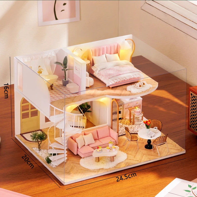 Handmade Doll House Kit Wooden 3D Puzzle Mini DollHouse Assembly Building With Furniture Kits Toys For Xmas Birthday Gifts