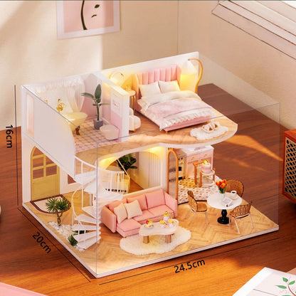 Handmade Doll House Kit Wooden 3D Puzzle Mini DollHouse Assembly Building With Furniture Kits Toys For Xmas Birthday Gifts