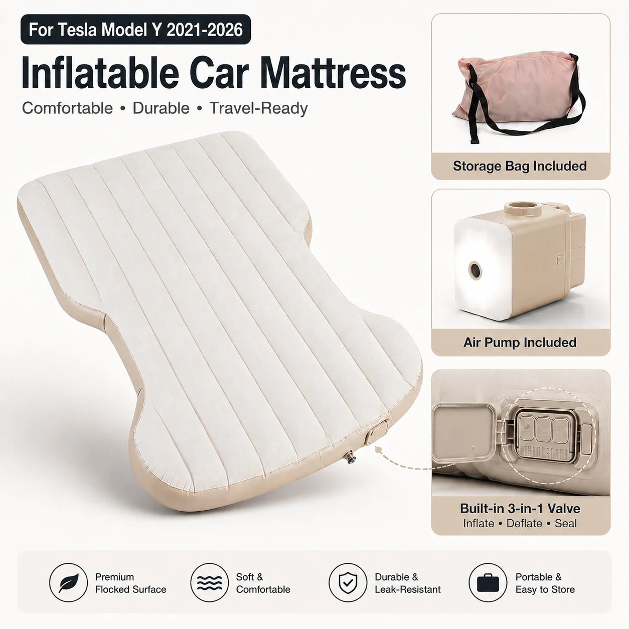 For Tesla Model Y 2021-2026 Juniper Car Inflatable Mattress With Electric Air Pump Travel Camping Trunk Bed Sleeping Mat