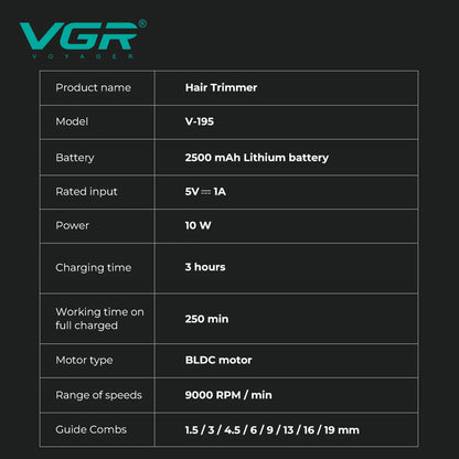 VGR New High end Hair Clipper Metal Body Titanium Alloy Sharp Blade Hair Trimmer LCD Intelligent Digital Shaving Machine V-195