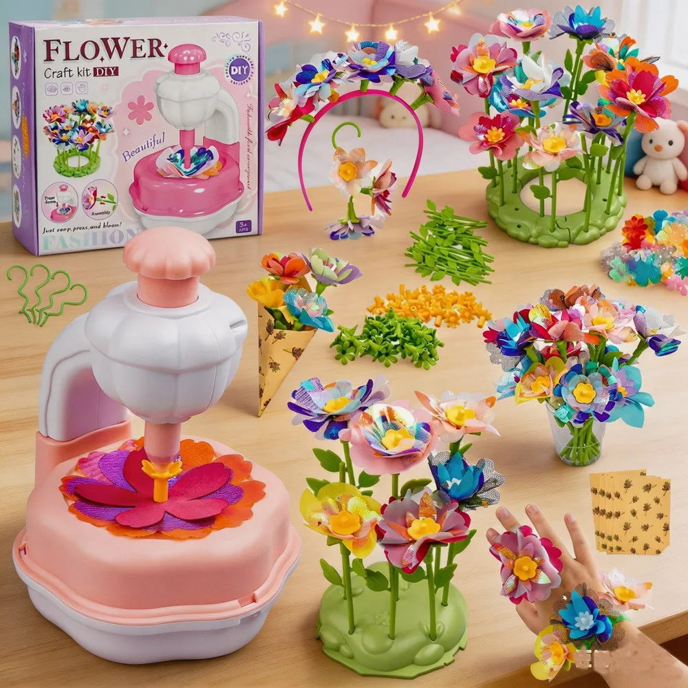Fabric Flower Bouquets Toys DIY Craft Kits Toys for Kids Handmade Build Flower Bouquet Kids-Flowers Toy Christmas Birthday Gift