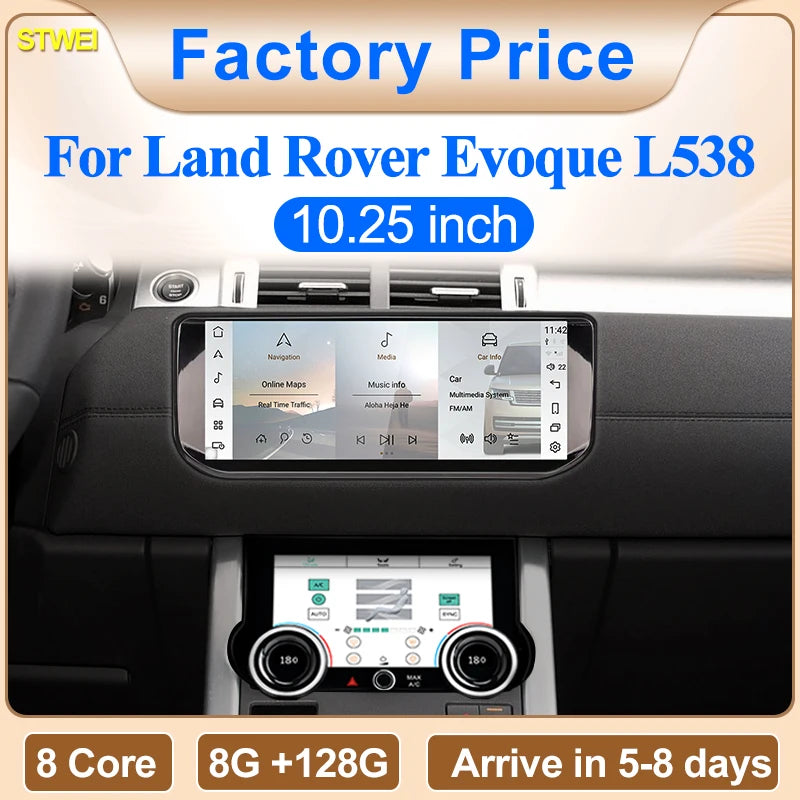 STWEI 10.25inch HD 8 Core Android13 Wireless Carplay Auto For Range Rover Evoque L538 Car Multimedia  Digital AirCon AC Panel