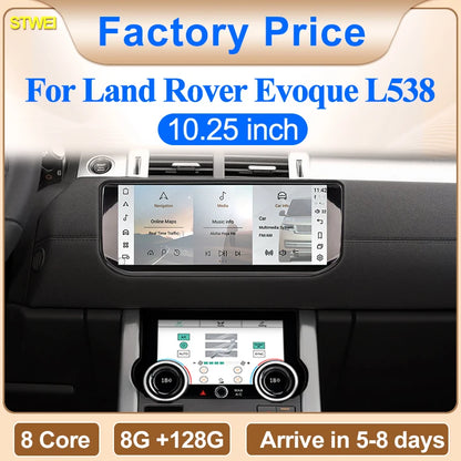 STWEI 10.25inch HD 8 Core Android13 Wireless Carplay Auto For Range Rover Evoque L538 Car Multimedia  Digital AirCon AC Panel