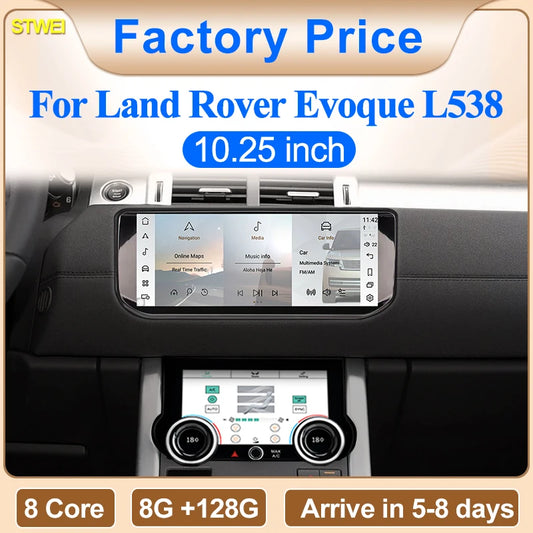 STWEI 10.25inch HD 8 Core Android13 Wireless Carplay Auto For Range Rover Evoque L538 Car Multimedia  Digital AirCon AC Panel