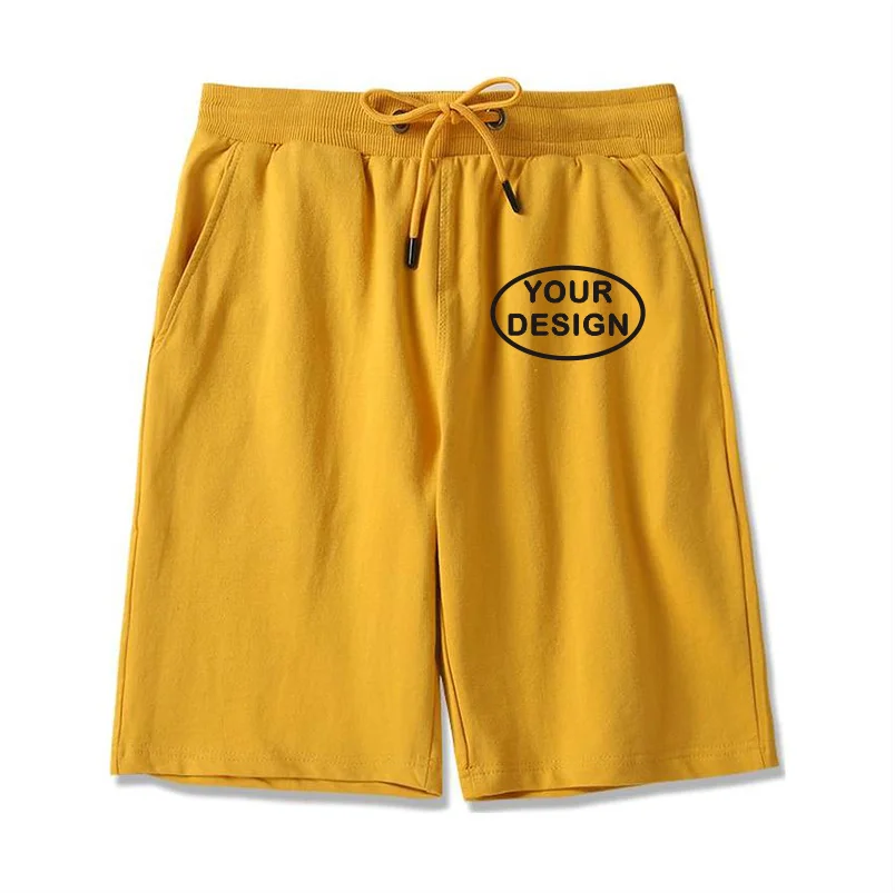 Summer New Men's Pure Cotton Shorts With Custom Printed Embroidery LOGO Outdoor Loose Drawstring Casual Shorts