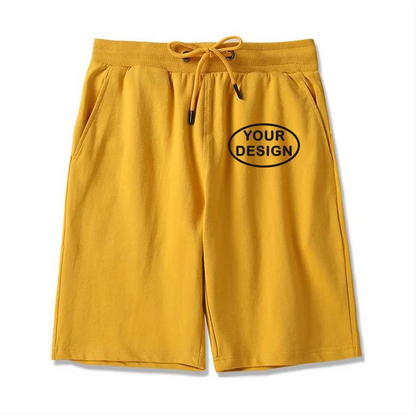 Summer New Men's Pure Cotton Shorts With Custom Printed Embroidery LOGO Outdoor Loose Drawstring Casual Shorts
