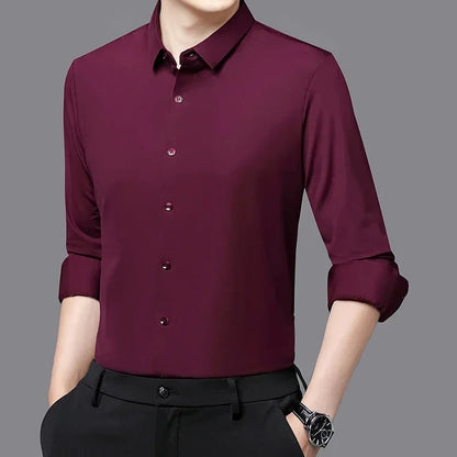 Premium Men's Ultra-Stretch Slim-fit Shirt - High-Quality Silky Business Formal Long-Sleeve Shirt for Social and Casual Wear