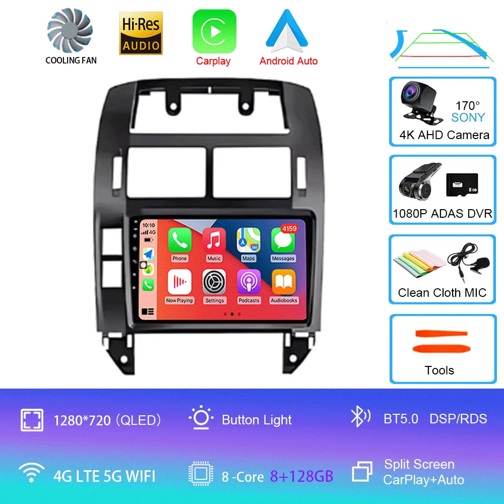 For Volkswagen VW Polo MK4 6Q 9N 9N3 2004- 2009 Car Radio Android 16 Auto Multimedia Video Player GPS Carplay QLED Screen Stereo