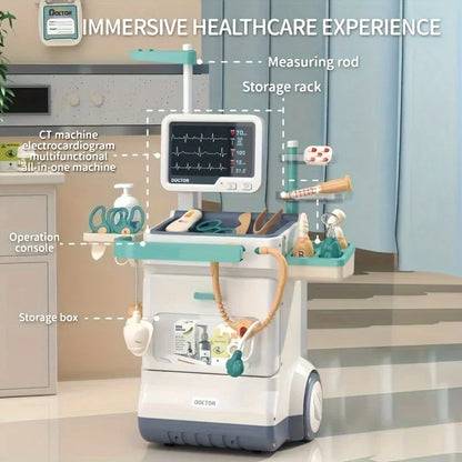 Doctor Kit Set Mobile Medical Station Cart with Injection Stethoscope Hospital Tool Doctor Role Play Toy Kid Birthday Xmas Gifts