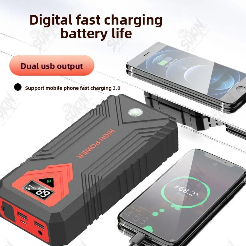 SUKIN Portable Jump Starter Power Station with LED Light&USB Port.12V Large Capacity Car Battery Starter with Lithium Battery