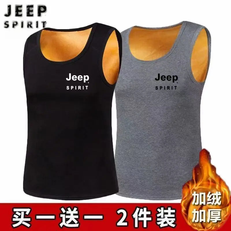 JEEP/Jeep Men's Autumn/Winter Edition Warm Inner Men's Warm Tank Top with Thick Velvet for Cold Protection Trend 2-piece Vest