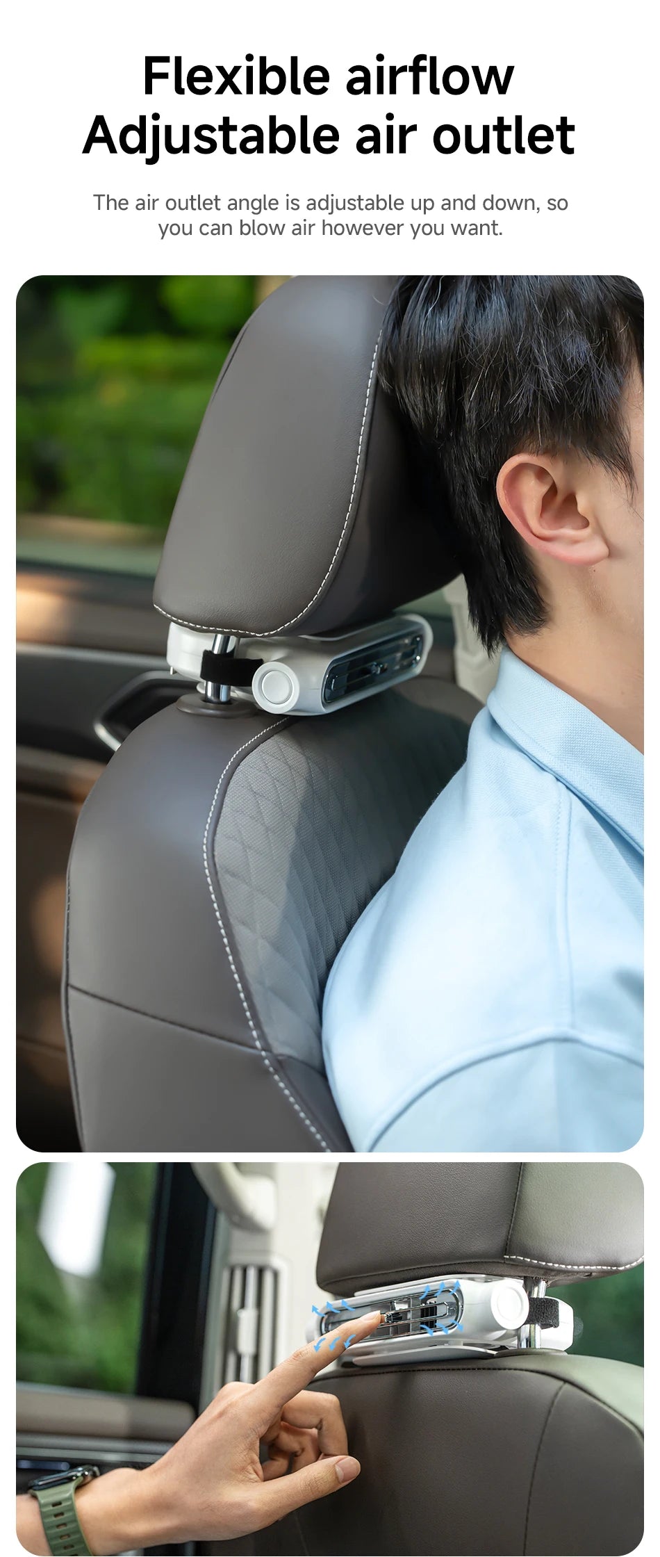 Summer Car Seat Cooling Fan 3 Speed Quiet USB Headrest Ventilation 5V Portable Backseat Cooler with 3000mAh Battery or Corded