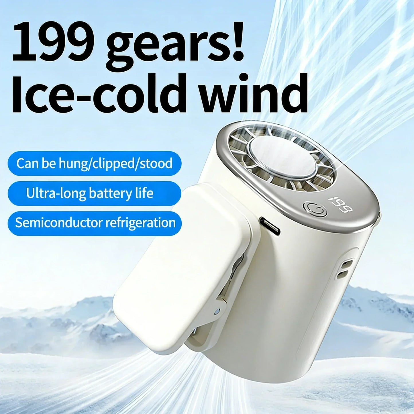 2026 Personal Portable Car Clip-On Air Conditioner Fan With 360° Rotation 199 Speeds Adjustable USB Rechargeable LED Display For
