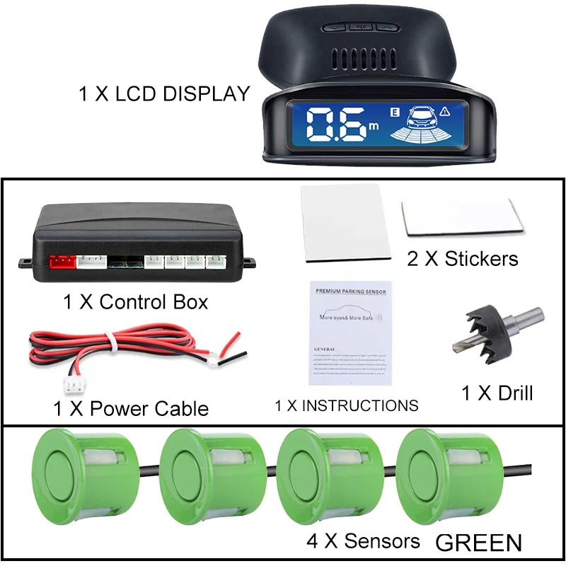 Front Rear Parking Sensor Kit 8 Probe Auto Blind Spot Radar LCD Monitor 12V Parktronic Reverse Backup Assist System