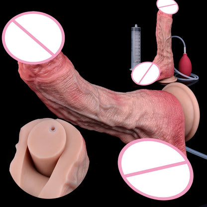 SXXY Dual Layer 10.12 Inch Soft Squirting Dildo Lifelike Sucker Penis Sex Toy Silicone Adult Ejaculating Butt Plug For Men Women