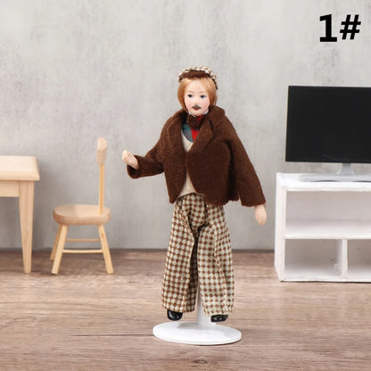 1/12 Dollhouse Miniature Porcelain Doll People Model Beautiful Youth Boy Girl Decor Doll House Toy
