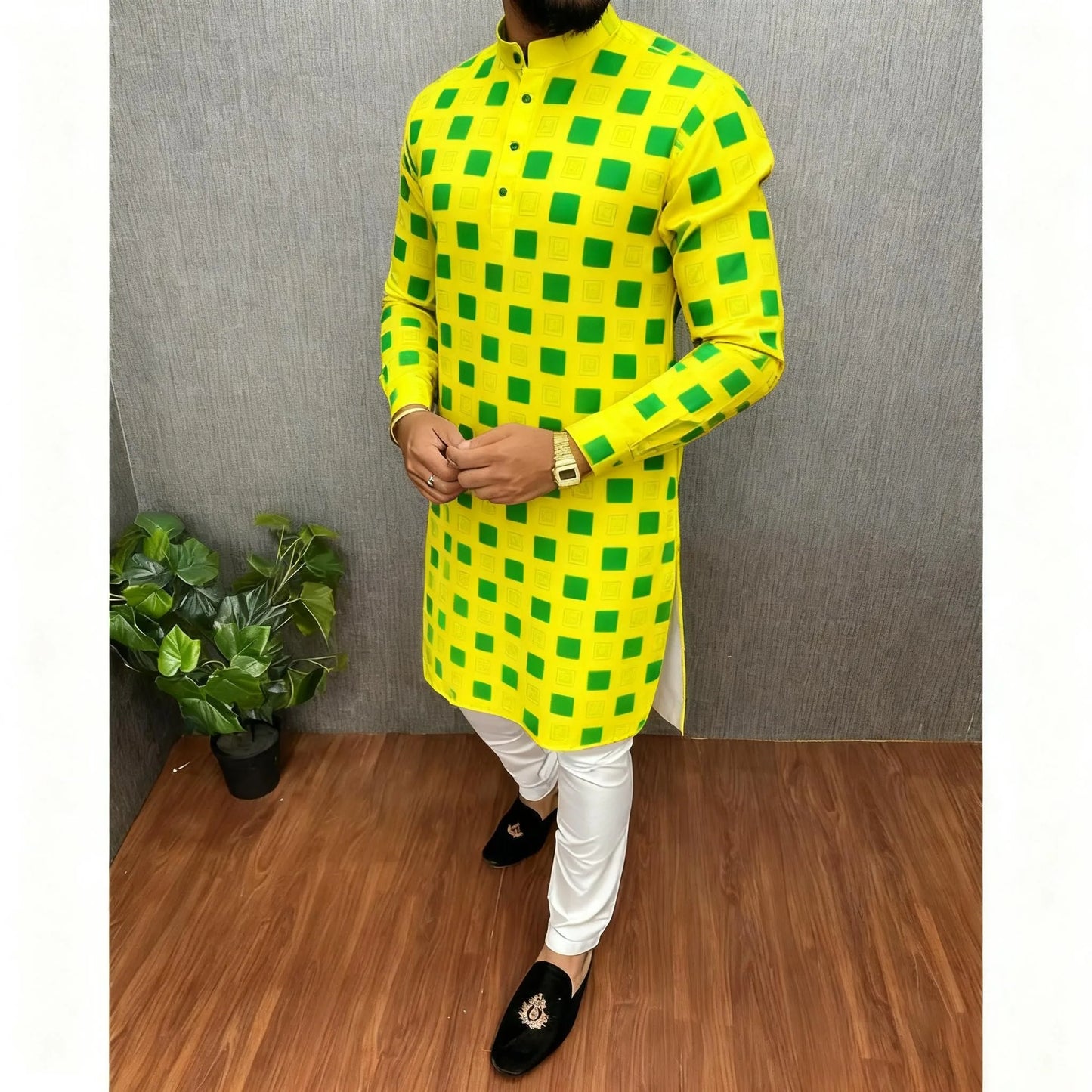 Kurta Vardha Regular Fit Mandarin Collar Long Suitable National Style Such Wedding Hari Raya Aidilfitri Muslim Herren Arabe
