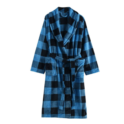 ex Thi Coral Fce Robe Long Flannel Pajamas Autumn Winter Home Clothes Air Conditioning Morning Gown Couple Pyjamas