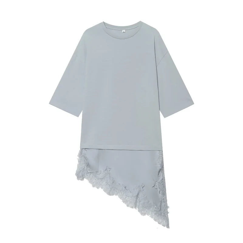 MUJER Polo Lace T Shirt Women Asymmetric Oversized T-Shirt Woman Spring Casual Tank Top Female Fashion Funny Women's T-shirts