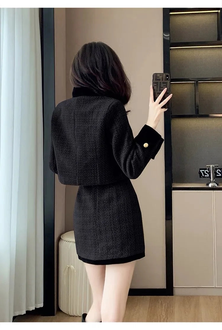 High-End  Style Women's Outerwear Set Autumn Winter New Design High Waist  Skirt Two-Piece Suit Fashionable And Warm