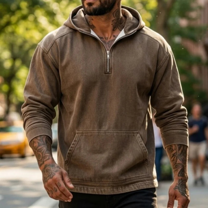 Spring/Autumn Men's Hoodie Denim Streetstyle Zip-Up | Short-Sleeved Sweatshirt | New Casual & Versatile Casualwear Top for Man