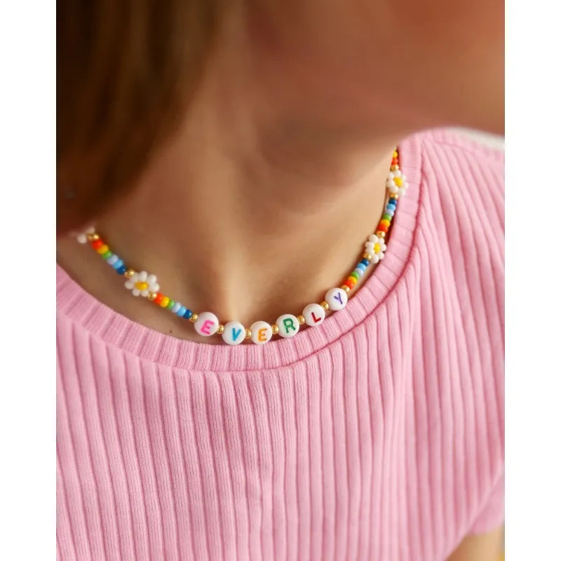 Custom Name or Word Necklace  Handmade Colorful Daisy Necklaces  Unique Personalized Rainbow Gift  Gift for Girls  Glasses Chain