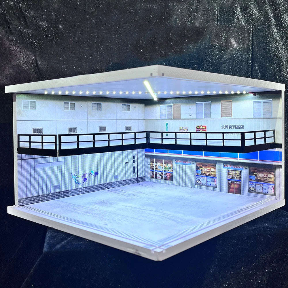 1/64 1/18 1/24 1/32 1/43 Scale Car Garage Diorama Models Set Scene LED Parking Lot Model for Matchbox Hot Wheels Collection