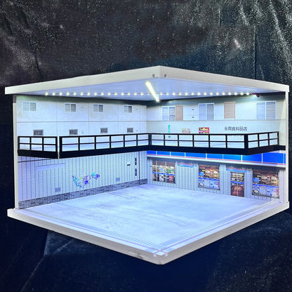 1/64 1/18 1/24 1/32 1/43 Scale Car Garage Diorama Models Set Scene LED Parking Lot Model for Matchbox Hot Wheels Collection