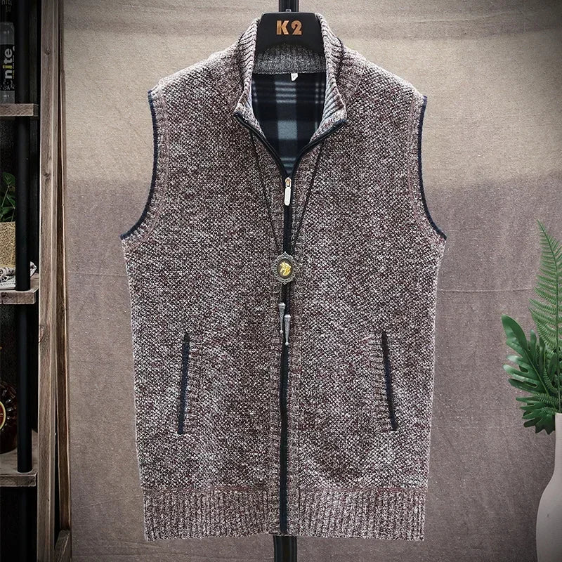 Men's Sweaters Vest Autumn Winter New Solid Warm Zipper Sweatercoat Sweaters Vest Men Casual Knitwear Sleeveless Male Clothing