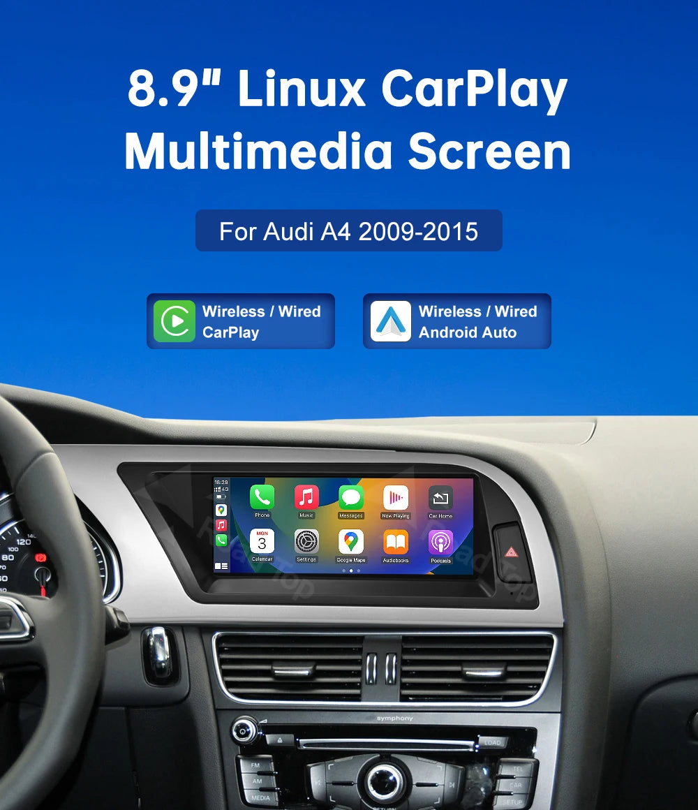 CN Road Top 8.9 12.3'' Touch Screen Multimedia Player Andriod Auto Link For Audi A4 S4 B8 2009-2015 GPS Carplay Display Car Play