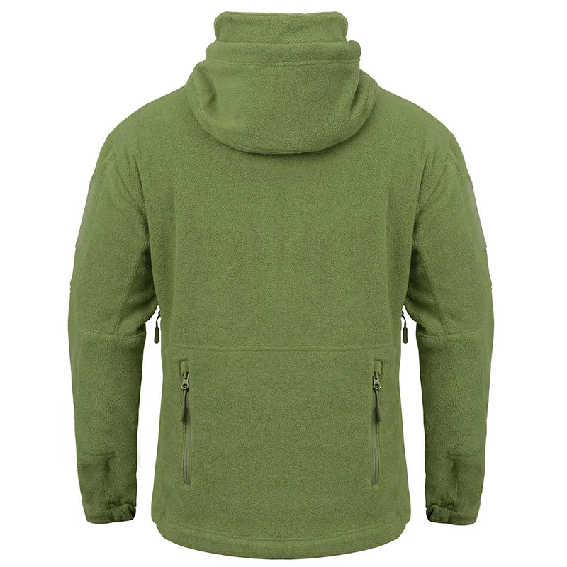 Winter Tactical Fleece Hoodie Jacket Men Warm Outdoor Sport Hooded Coat Multi-Pocket Casual Full Zip Hiking Jacket