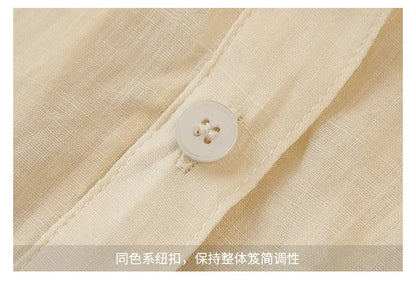 100% Ramie Thin Breathable Women Shirt Chic French Lapel Single-Breasted Cardigan Ladies Loose Simple Long-Sleeved Shirts