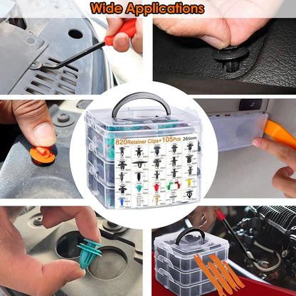 925Car Trim Clips Set with Removal Tools Auto Body Rivets Fasteners Retainer Clips for Bumper Door Fender Car Plastic Rivet Kit