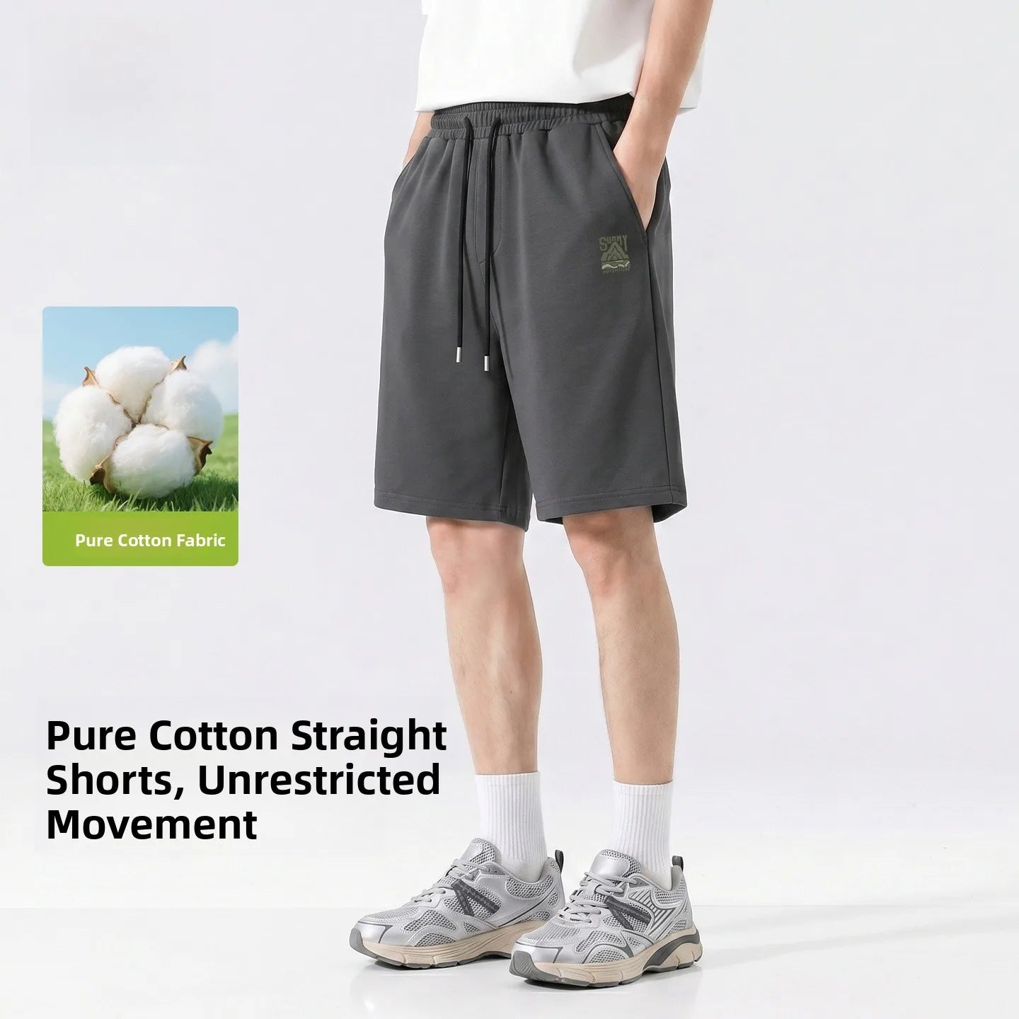 Baleno Men's Basketball Shorts Pure Cotton Sporty Casual Grey Summer Leisure Loose Fit Elastic Waist Short Length Pants