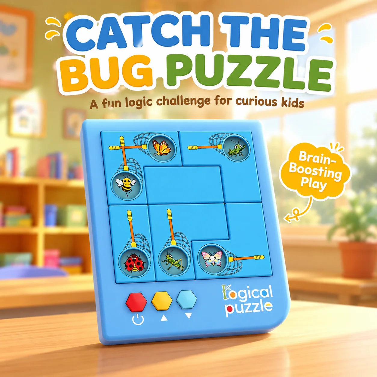 Catch The Bug Logical Sliding Puzzle, Kids Brain Teaser Educational Logic Training Desktop Game for Ages 4+