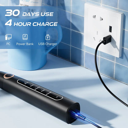 YUNCHi Sonic Electric Toothbrush USB Charger Tooth Cleaner 8 pcs Replacement Brush Heads 30 Days Long Battery Life 5 Modes Y5