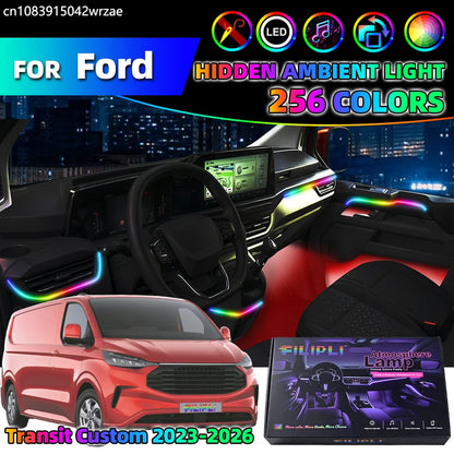 18 in 1 For Ford Transit Custom 2023-2026 Years Car Interior Ambient Lights Strips Breathing Lighting Kit App Control Auto LED s