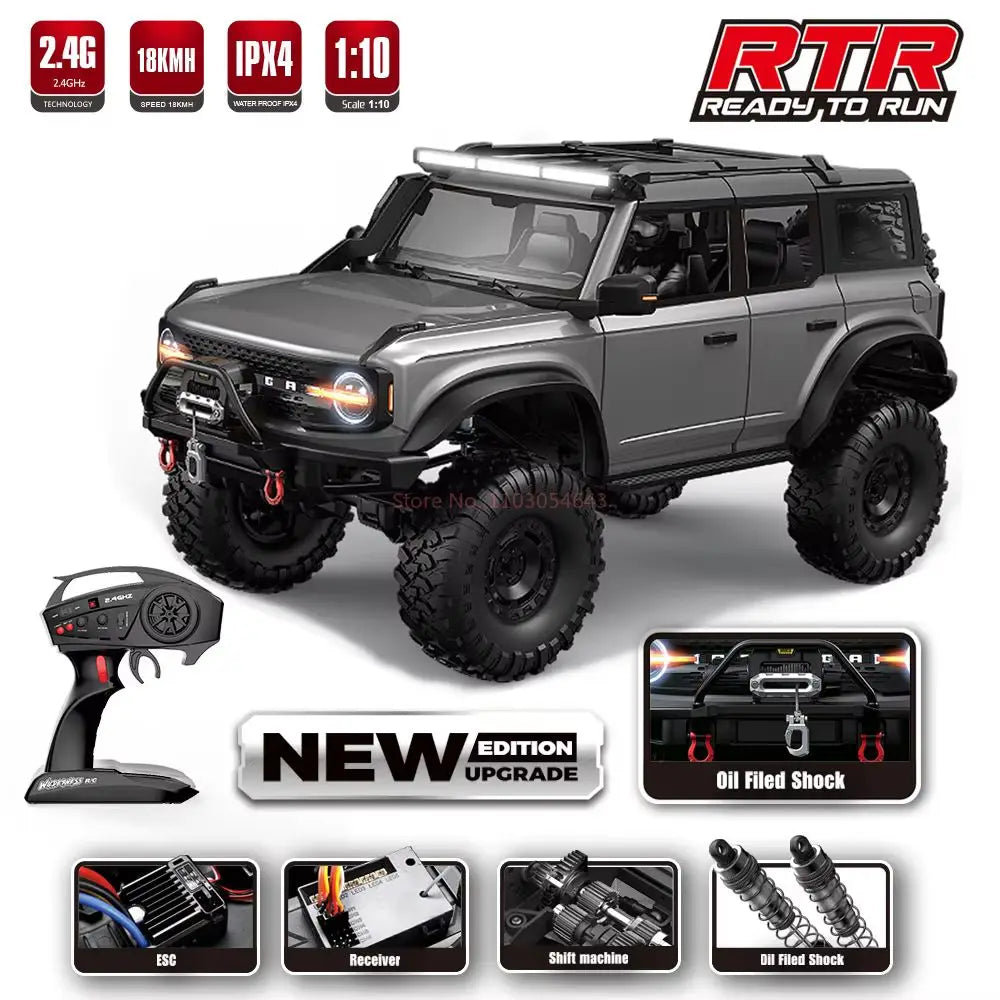 1/10 RC Car 4WD RTR HB R1001 Horse Full Scale with LED 2.4G Electric Remote Control Rock Buggy Off-road Vehicle Toys Boys Gifts