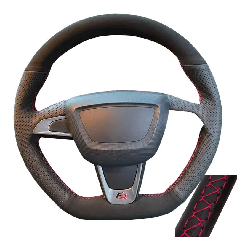Hand Sewing Soft Suede Car Steering Wheel Cover For Seat Ibiza(6J)(FR/CUPRA) 2015 Mii FR Leather Original Steering Wheel Braid