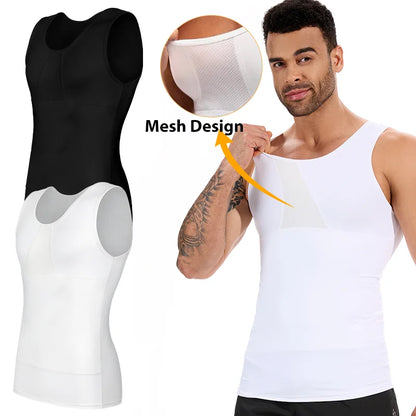 Compression Vest for Men High Elastic Fajas Double Layer Tummy Control Body Shaper Mesh Bust Shapewear Slimming Underwear
