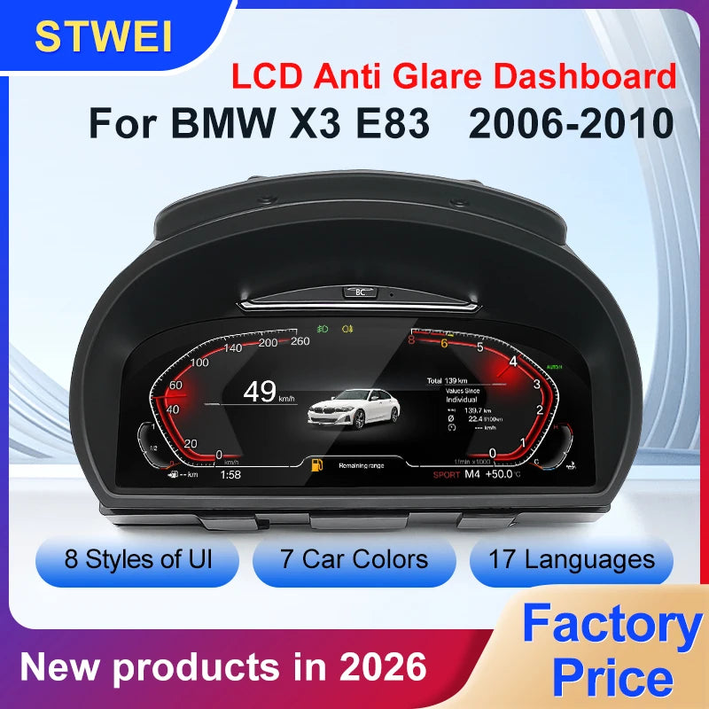 STWEI 2026 New Product Facroy Price Digital LCD Car Dashboard For BMW X3 E83 2004 to 2008 Instrument Cluster Panel Cockpit