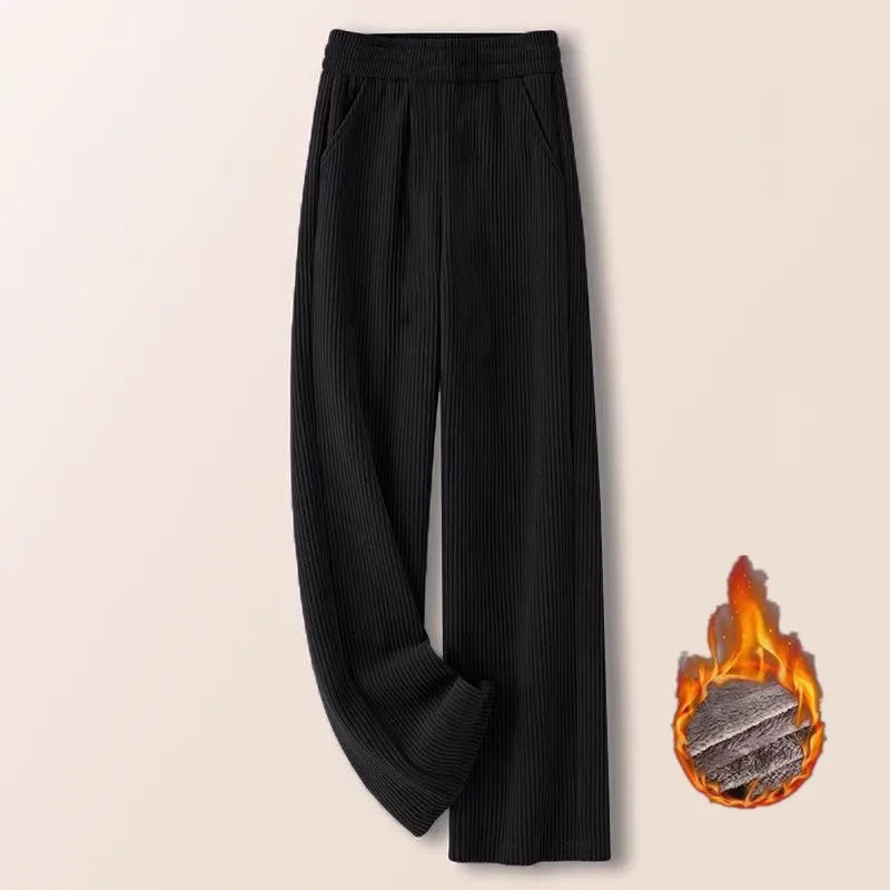 Corduroy Wide Leg Pants High Waist Straight Cut Thickened Women's Loose Fit Trousers Autumn Winter New Style Casual Pants