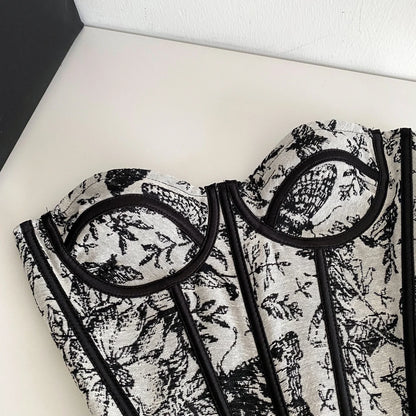 Faionable Retro Court Sle Women's Top Summer Tie Waist Fibone Strapl Vest Svel Embroidered Bustier Outerwear