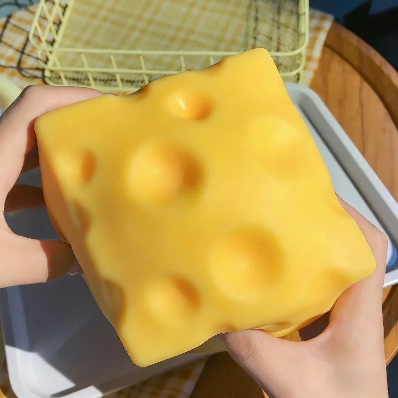 Yellow Cheese Squeeze Toy, Soft Rebound Sensory Toy, Stress Relief & Focus Helper, Cute Food-Themed Desk Decor Gift