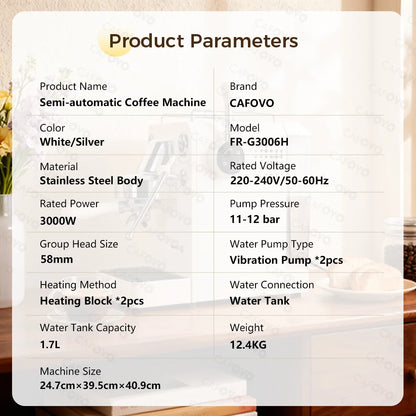 CAFOVO Owl Pro G3006H Small Household Semi-automatic Coffee Machine Freshly Ground Italian Espresso Machine 220V