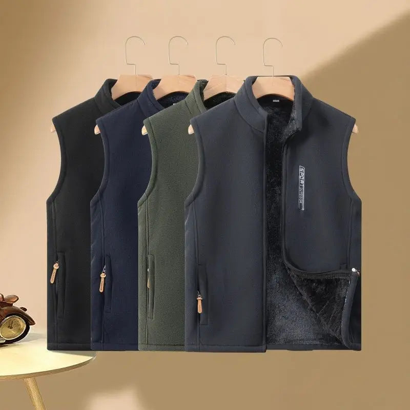 Men's Warm Vest Coat Polar Fleece Windproof Outdoor Multi Pocket Sports Sleeveless Jacket Casual Thick Letter Print Waistcoat