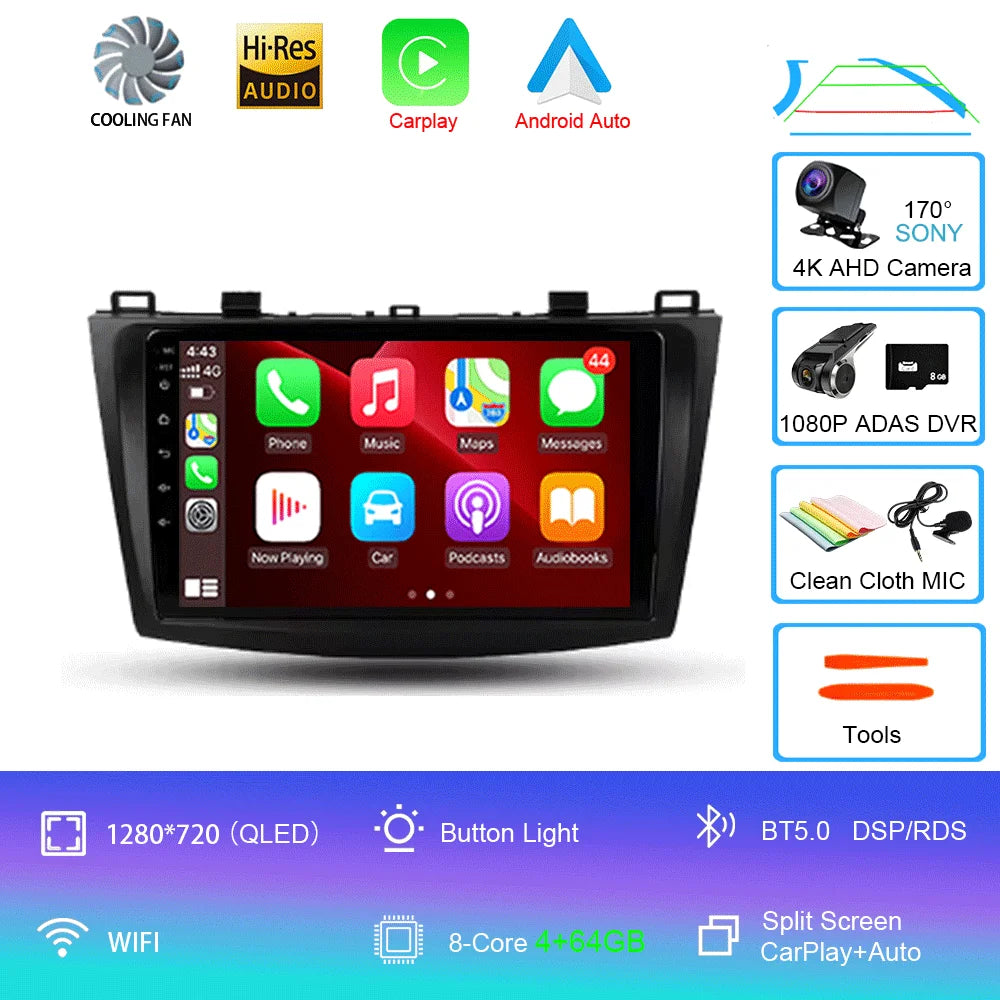 For Mazda 3 II For Mazda3 BL 2009 - 2013 Android16 Carplay Auto 4G+WIFI GPS Car Radio Navigation Multimedia Video Player Stereo