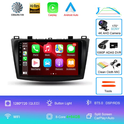 For Mazda 3 II For Mazda3 BL 2009 - 2013 Android16 Carplay Auto 4G+WIFI GPS Car Radio Navigation Multimedia Video Player Stereo